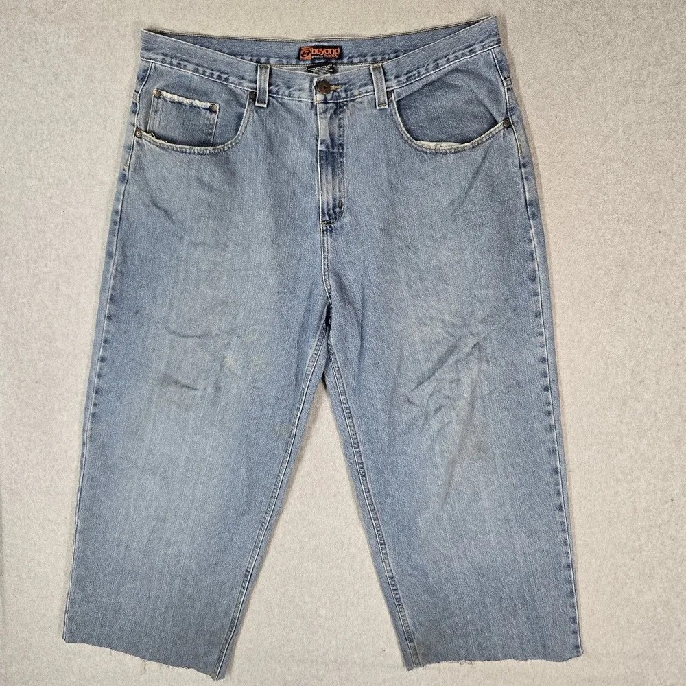 VINTAGE Anchor Blue Men Jeans 40X30 Blue Y2K Denim Beyond Baggy Cut Off Hem